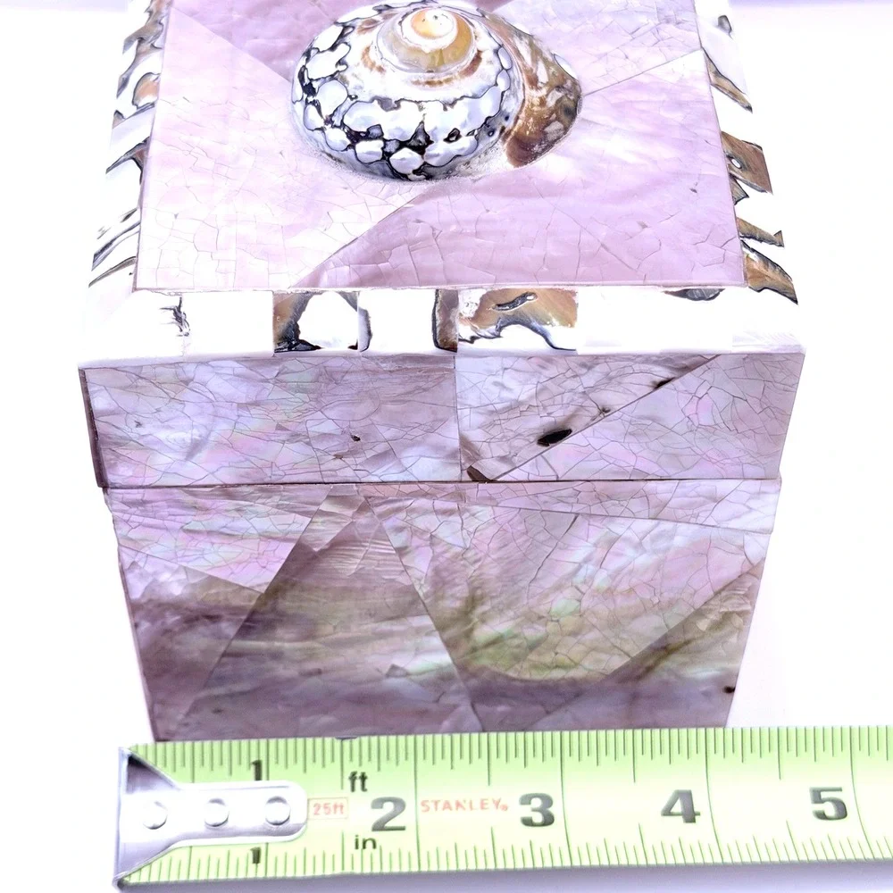 VTG Gumps San Francisco Jewelry Box Pen Shell Tiger Regency Vanity Pink Pearl